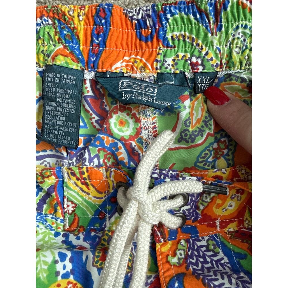 Polo Ralph Lauren Vintage Tag Orange Green Paisley Lace Up Swim Trunks Size XXL - Picture 5 of 7